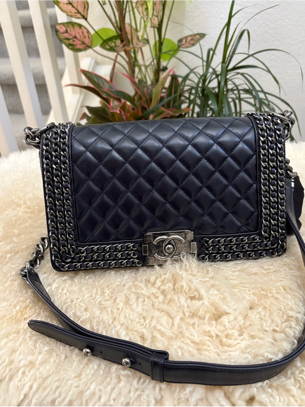 CHANEL Quilted Calfskin Chain Around Medium Boy Flap Bag